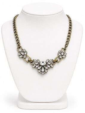 J. Crew Leaf Antique Gold and Crystal Statement Necklace